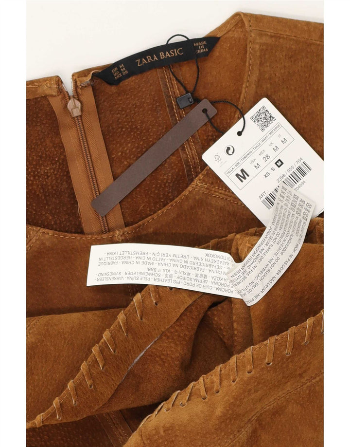 Ärmelloses Wildleder-Blusenoberteil von Zara für Damen, UK-Größe 44, mittelbraunes Leder