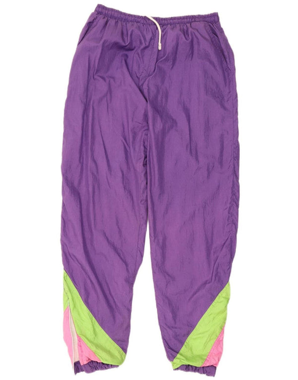 Vintage Damen Trainingshose Jogger UK 12 Mittellila Farbblock