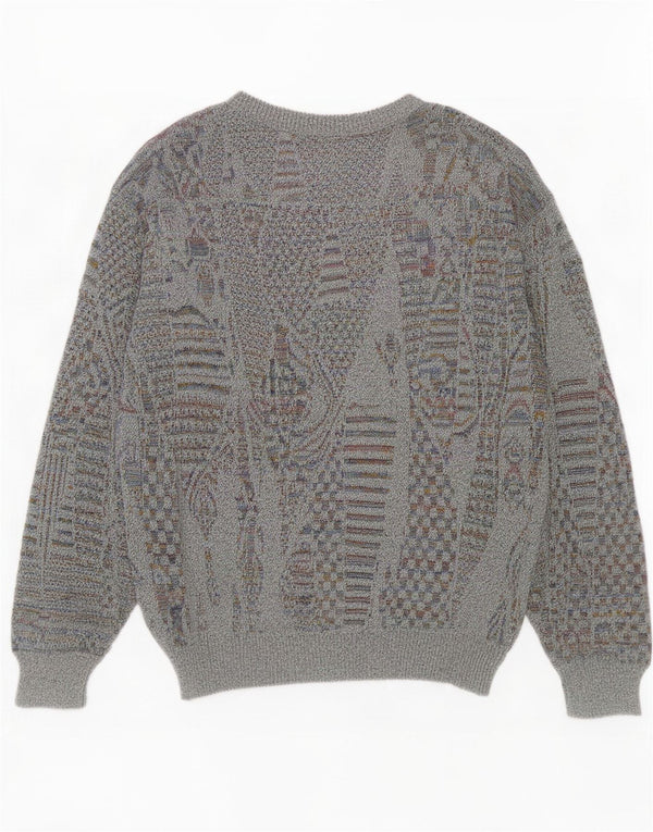 Vintage Herren Pullover mit Rundhalsausschnitt, klein, grau, geometrisch
