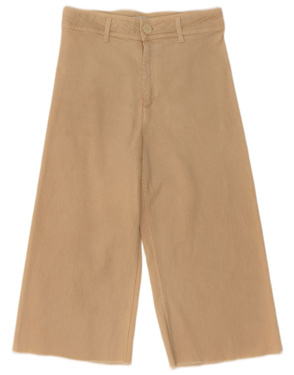 Zara Damen-Caprihose mit hoher Taille und weitem Bein, EU 38, Größe S, W28, L20, Beige
