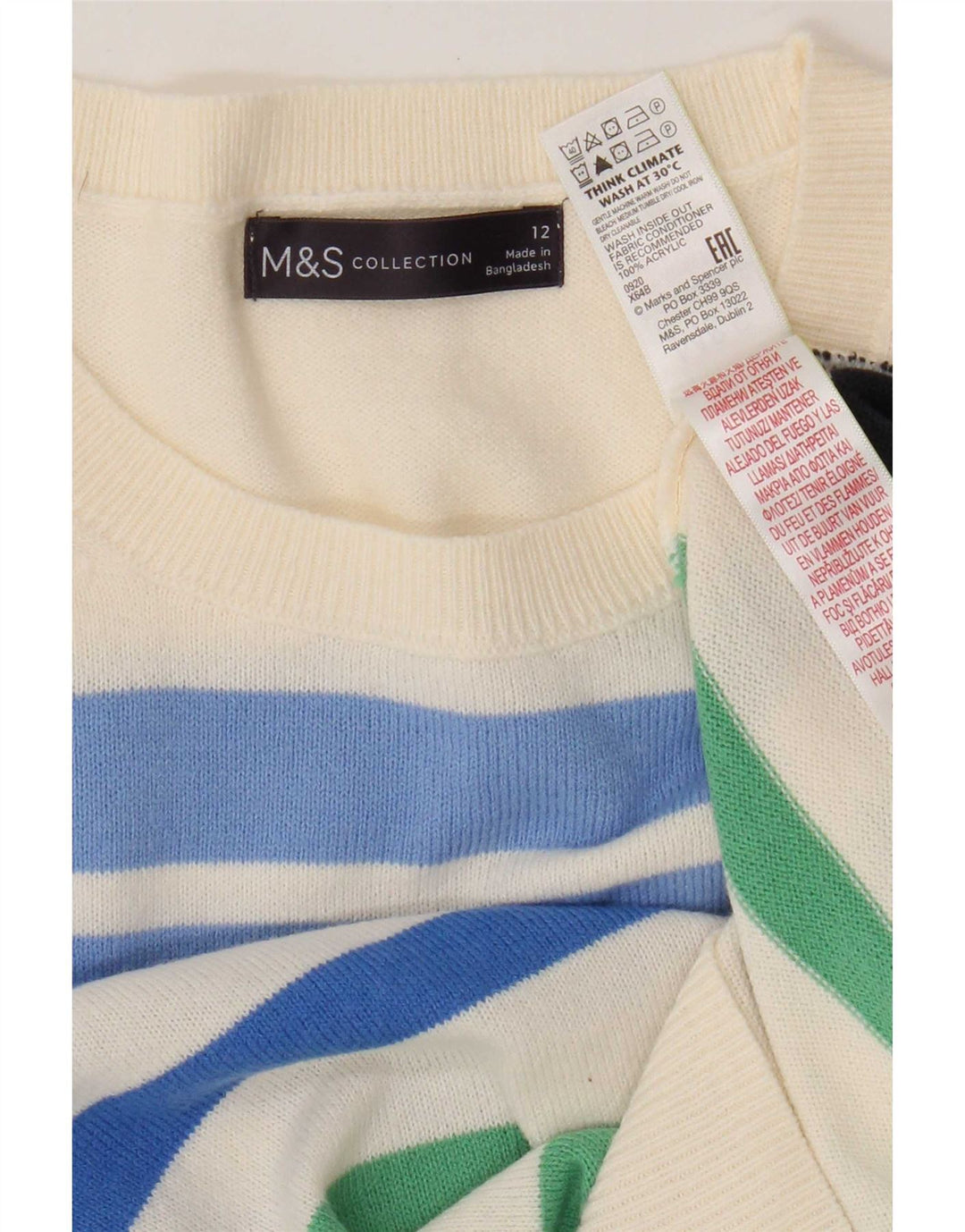Marks & Spencer Damen-Pullover mit Rundhalsausschnitt, Gr. 12, mittelweiß gestreift