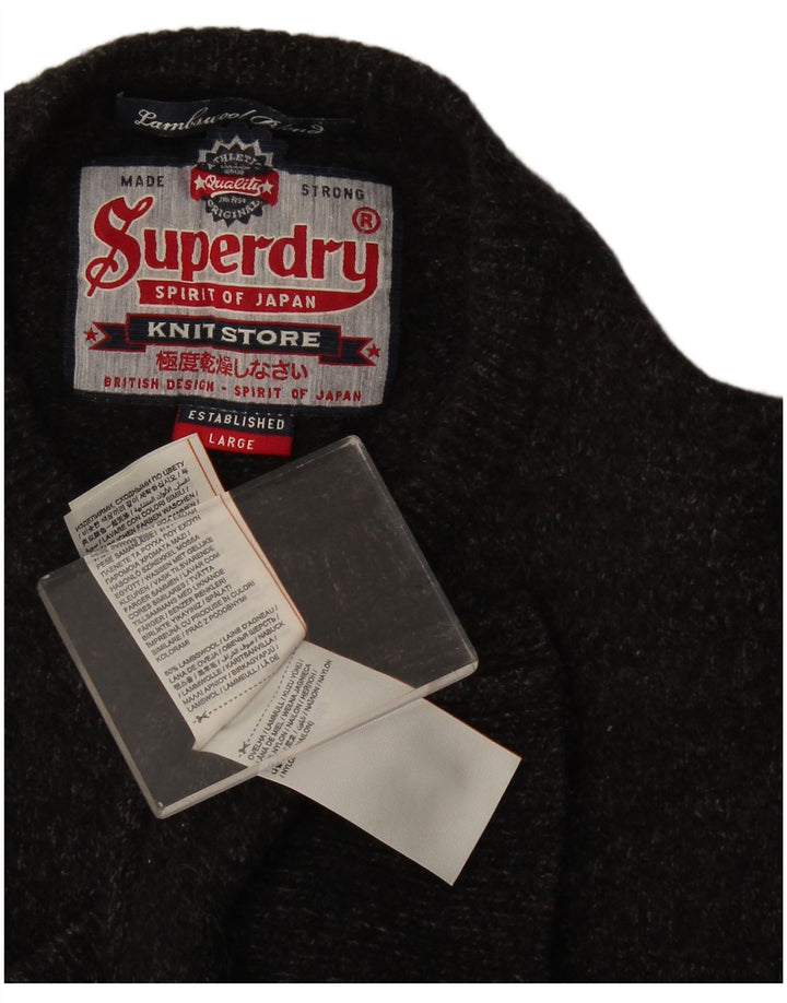 Superdry Herren-Pullover mit Rundhalsausschnitt, Größe L, graue Lammwolle