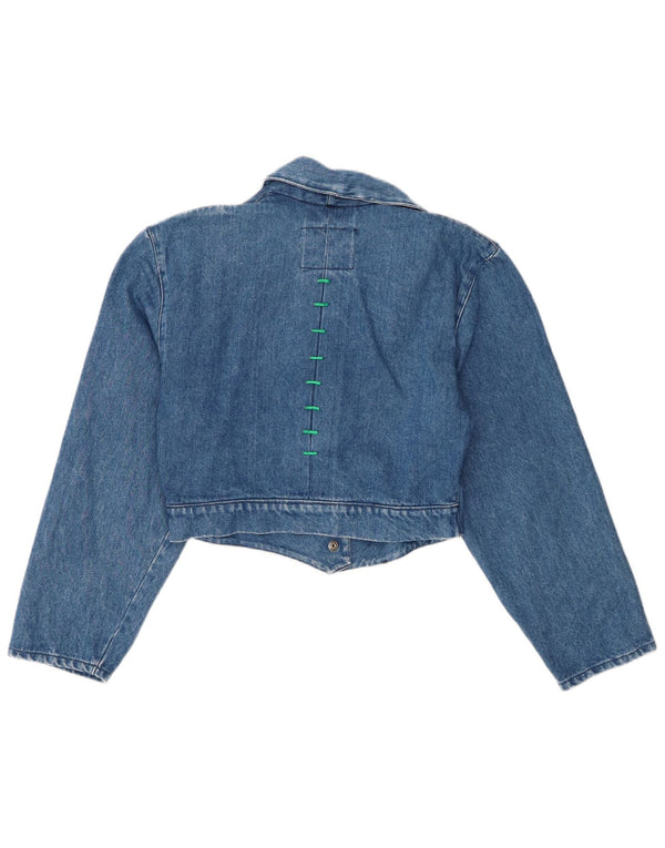 Vintage Damen Crop Jeansjacke UK 10 Kleine blaue Baumwolle