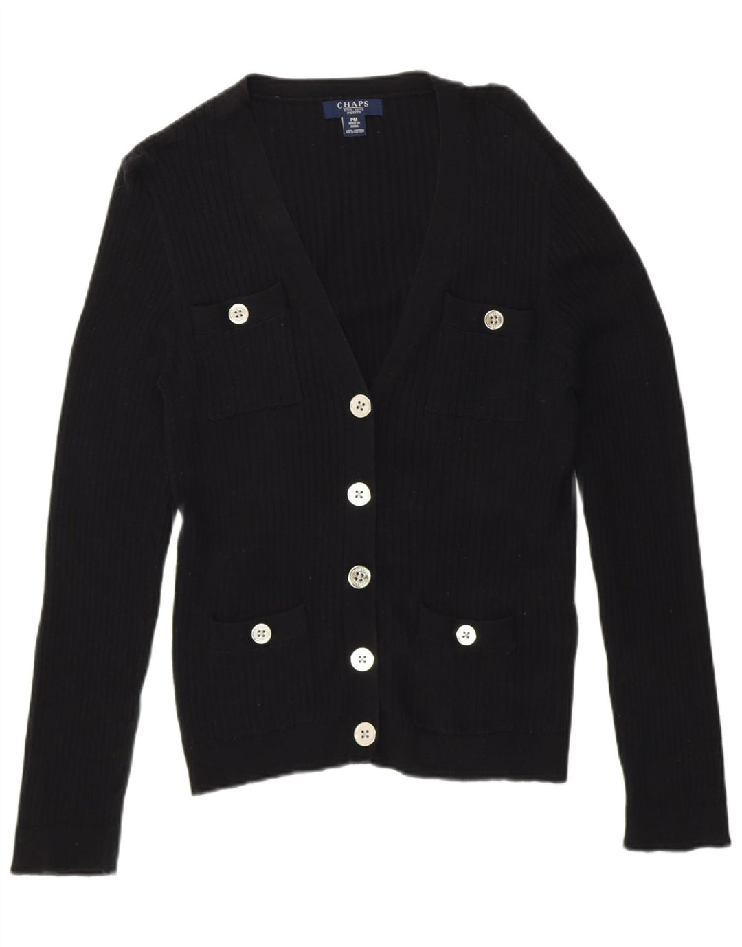 Chaps Damen Petite Cardigan Pullover UK 14 Mittelschwarze Baumwolle