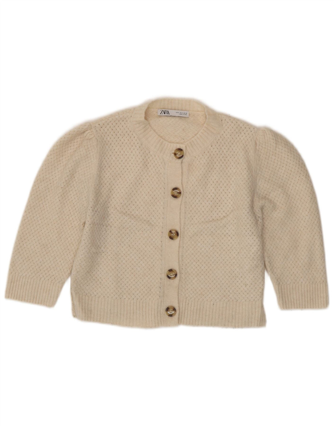 Zara Damen Crop Cardigan Pullover UK 10 Small Beige Polyester