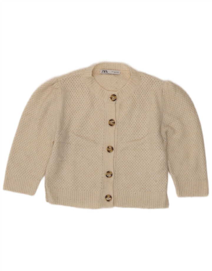 Zara Damen Crop Cardigan Pullover UK 10 Small Beige Polyester