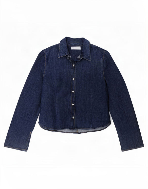 Zara Damen Jeanshemd UK 18 XL Marineblaue Baumwolle