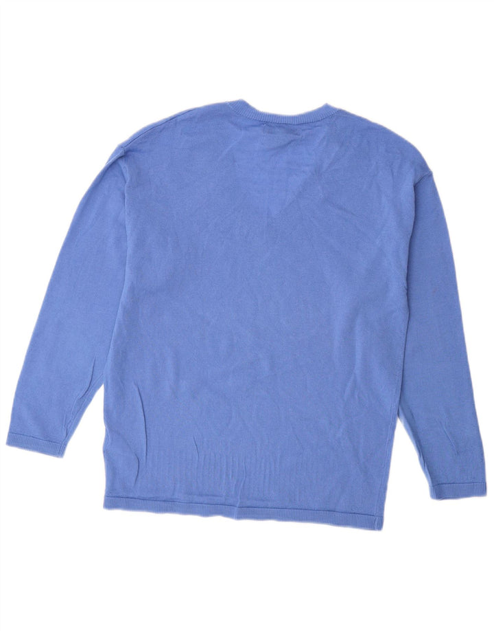 Marks & Spencer Damen-Pullover mit V-Ausschnitt, Gr. 6, XS, blaue Merinowolle
