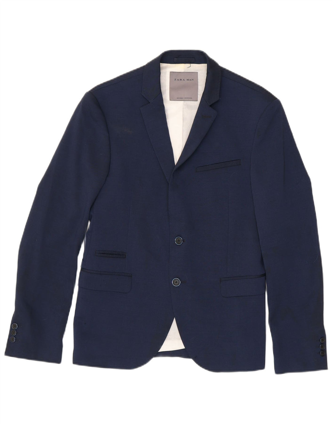 Zara Herren-Blazerjacke mit 2 Knöpfen, EU 46, klein, marineblau, Polyester