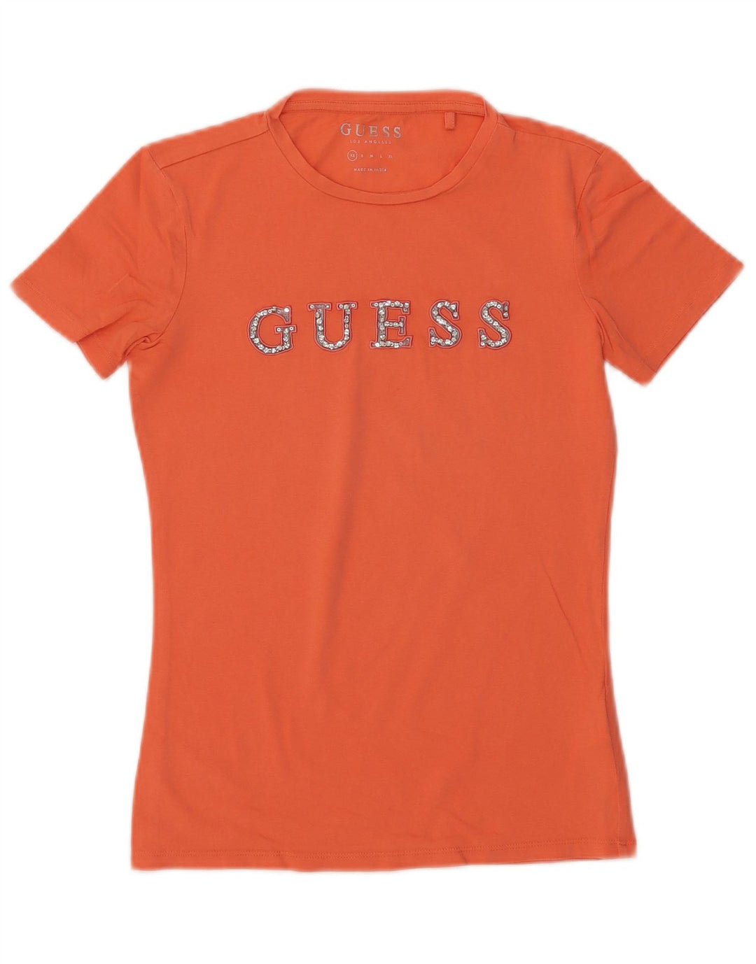 GUESS Damen Grafik T-Shirt Top UK 6 XS Orange Baumwolle