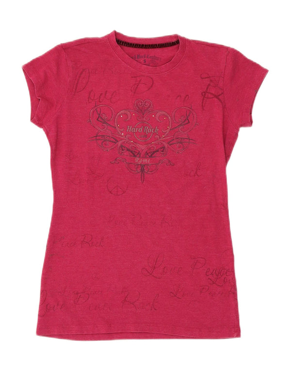 Hard Rock Cafe Damen Rome Graphic T-Shirt Top UK 10 Small Rosa Baumwolle