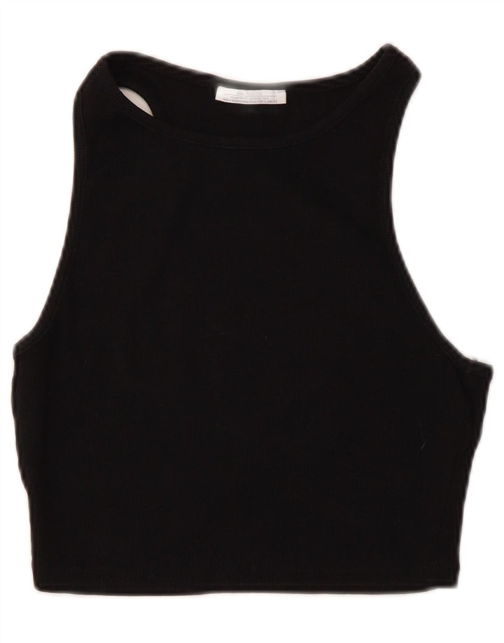 Zara Damen Ärmelloses Crop Top UK 14 Large Schwarz