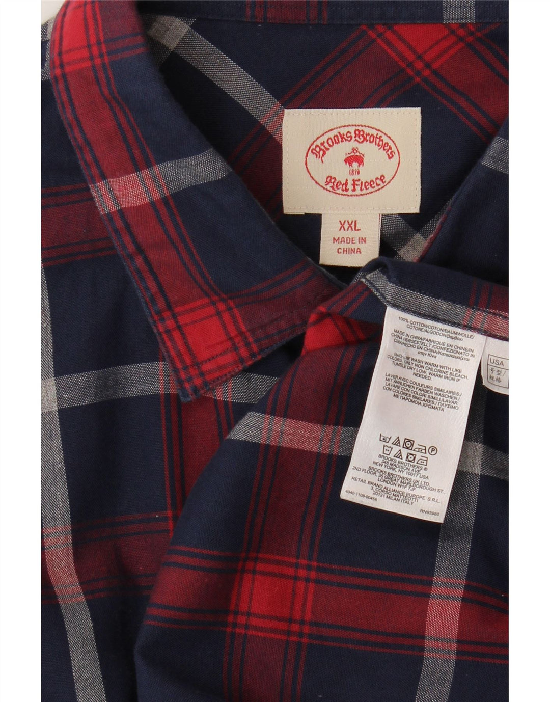 Brooks Brothers Herrenhemd 2XL Marineblau kariert Baumwolle