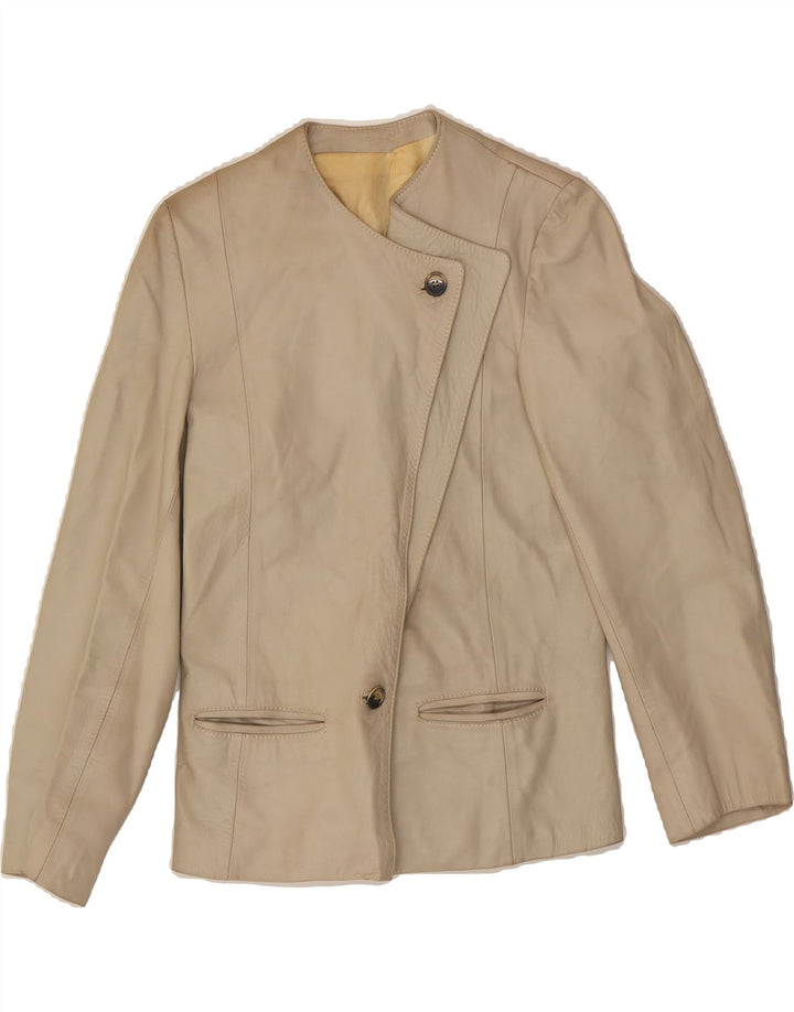 VINTAGE Womens Leather Jacket UK 10 Small Beige Vintage Vintage and Second-Hand Vintage from Messina Hembry 