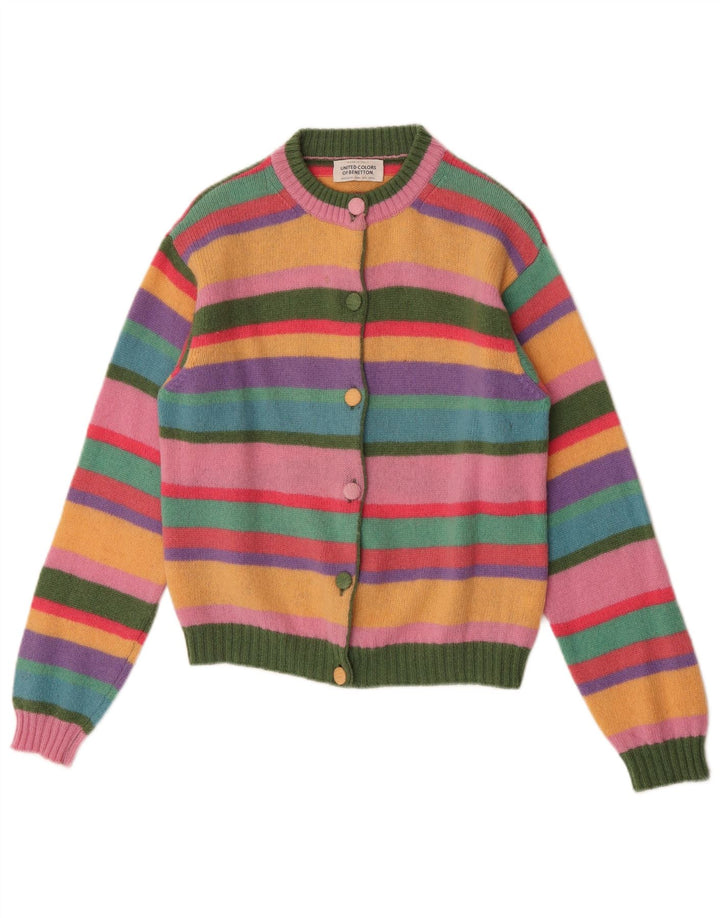 Benetton Damen-Cardigan-Pullover UK 10 Kleine mehrfarbig gestreifte Wolle
