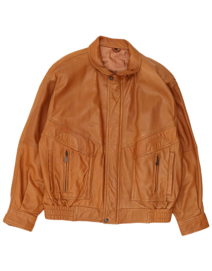 Vintage Herren-Lederjacke mit lockerer Passform, EU 48, mittelbraunes Lammleder