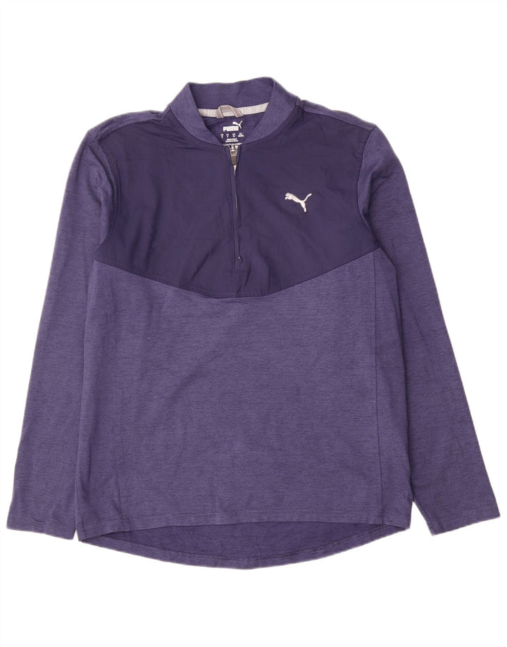 Puma Herren-Oberteil mit Reißverschluss, langärmlig, klein, blau, Farbblock-Polyester