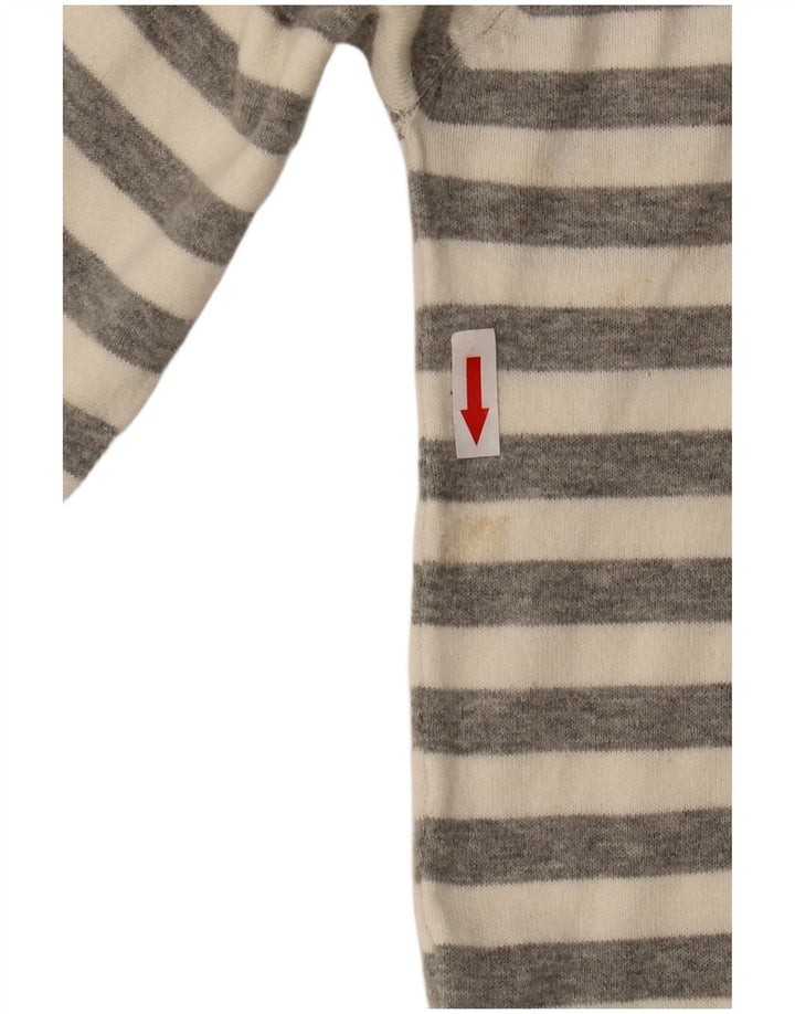 Zara Herren-Pullover mit V-Ausschnitt, groß, grau gestreift, Baumwolle