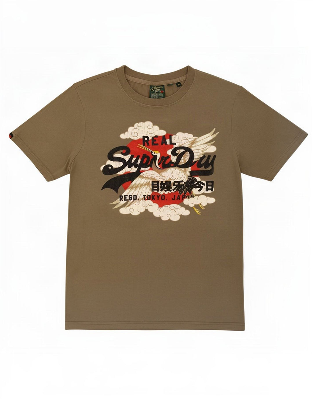 Superdry Herren Grafik-T-Shirt-Oberteil aus mittlerer Khaki-Baumwolle