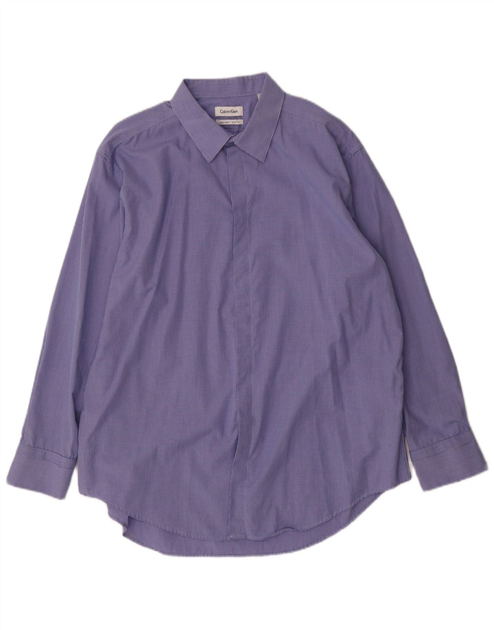 CALVIN KLEIN Herren-Slim-Fit-Hemd, Größe 17 1/2 XL, blau karierte Baumwolle