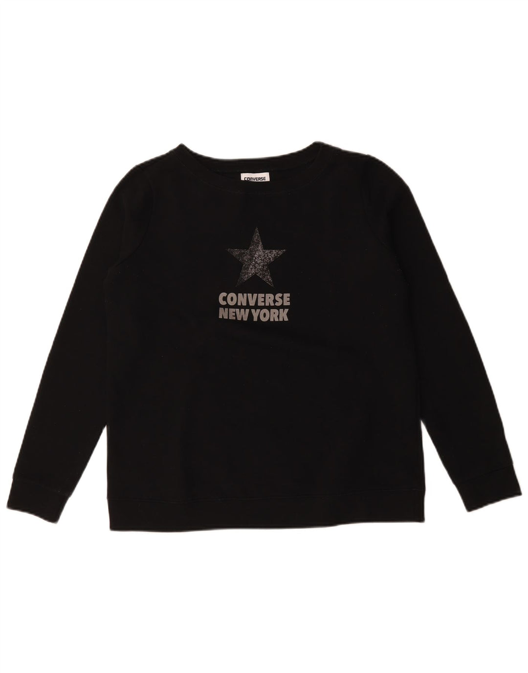 Converse Damen Grafik-Sweatshirt-Pullover UK 14 Mittelschwarze Baumwolle