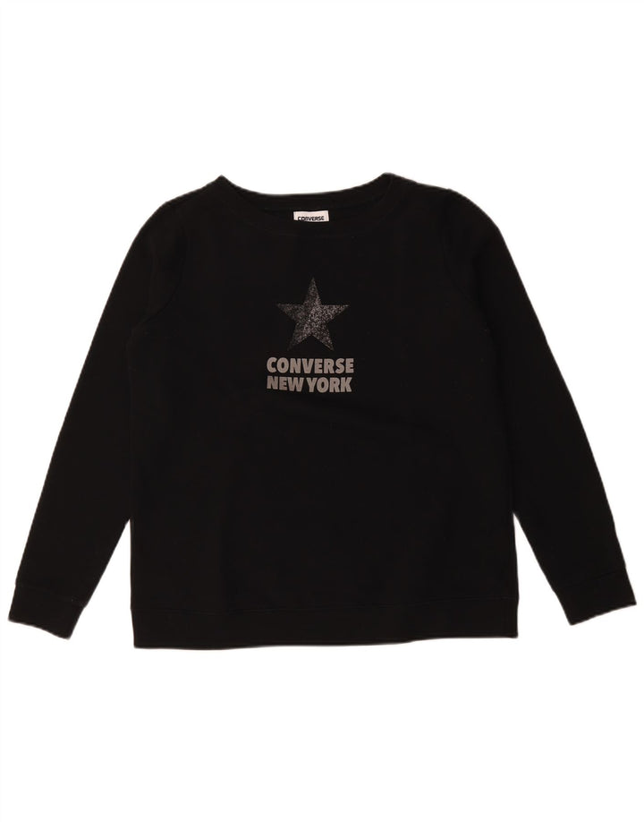 Converse Damen Grafik-Sweatshirt-Pullover UK 14 Mittelschwarze Baumwolle