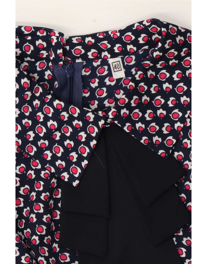 Vintage Damen Bluse mit abstraktem Muster IT 40 Small Navy Blue