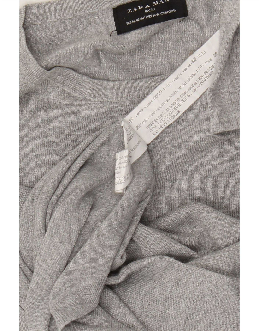 Zara Herren-Pullover mit Rundhalsausschnitt, mittelgrau gefleckte Viskose