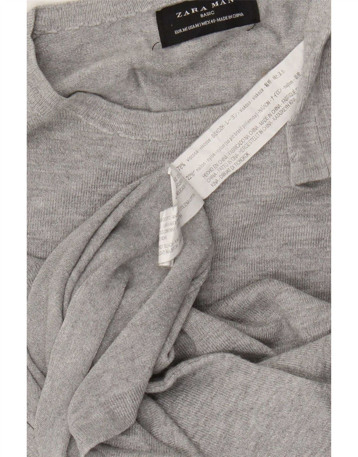 Zara Herren-Pullover mit Rundhalsausschnitt, mittelgrau gefleckte Viskose