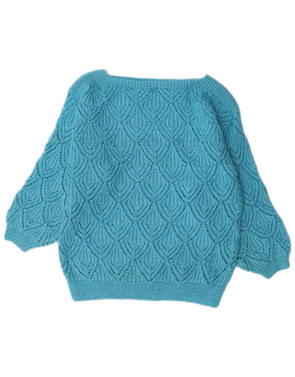 Vintage Damen Pullover mit U-Boot-Ausschnitt, UK 14, Groß, Blau
