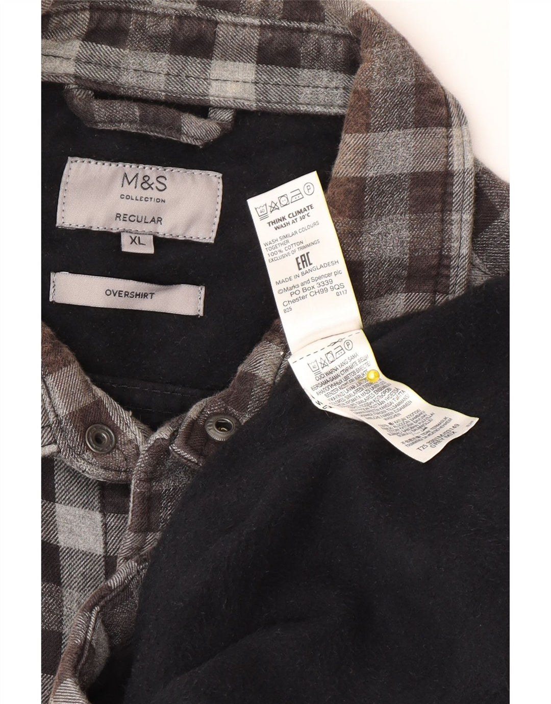 Marks & Spencer Herren Regular Fit Overshirt Flanellhemd XL Grau Gingham