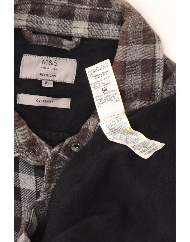 Marks & Spencer Herren Regular Fit Overshirt Flanellhemd XL Grau Gingham