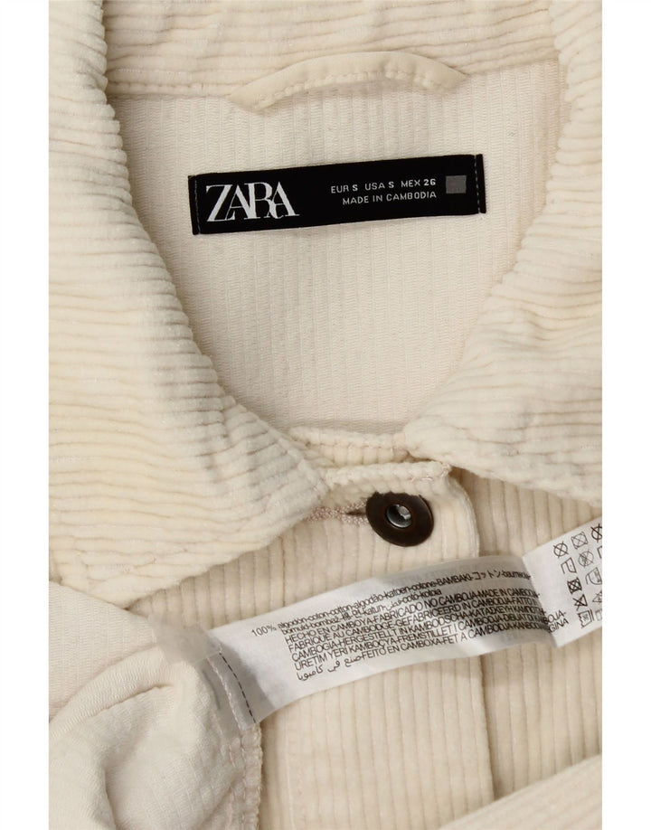 Übergroße Cordjacke von Zara für Damen, UK 10, Größe S, cremefarbene Baumwolle