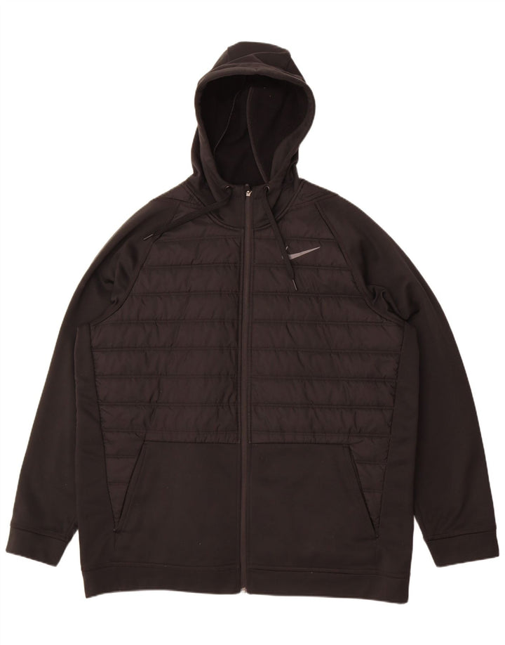 Nike Herren-Jacke mit Kapuze, gepolstert, Größe 42, XL, schwarzes Nylon