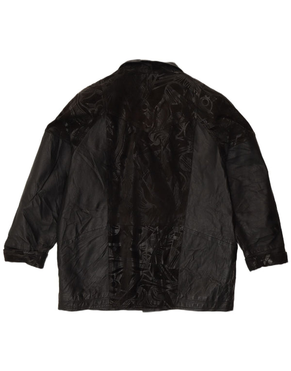 Vintage Damen Loose Fit Mantel EU 44 XL Schwarz Geometrisch Retro