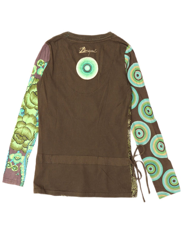 Desigual Womens Graphic Top Langarm UK 10 Small Khaki Paisley Cotton