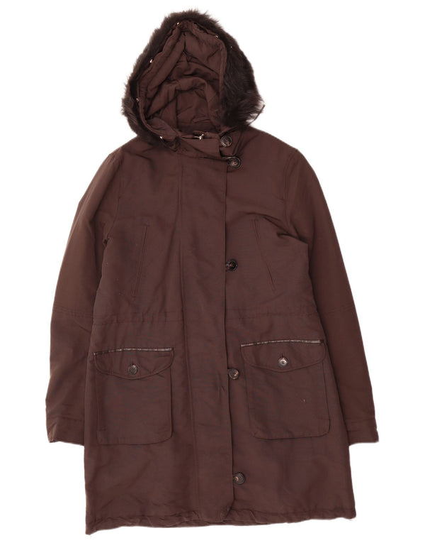 Massimo Dutti Damen-Parkajacke mit Kapuze, UK 14, Mittelbraun, Polyester