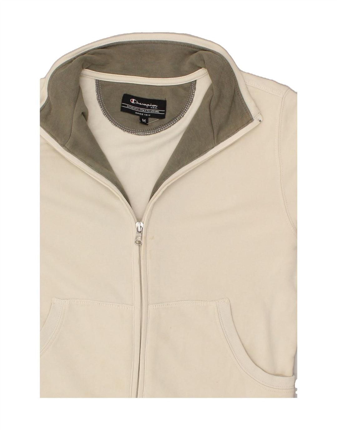 CHAMPION Womens Tracksuit Top Jacket UK 12 Medium Beige Cotton | Vintage Champion | Thrift | Second-Hand Champion | Used Clothing | Messina Hembry 