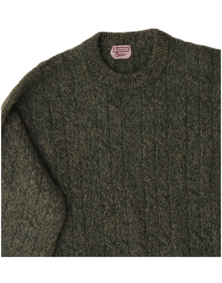 Stefanel Herren-Pullover mit Rundhalsausschnitt, Größe S, grün meliert