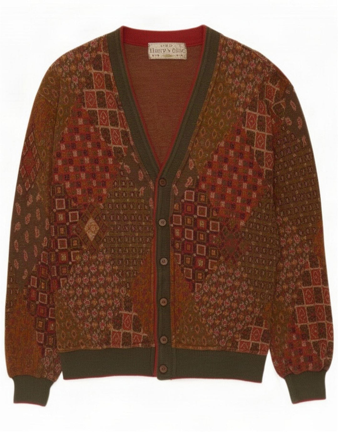 Vintage Herren Cardigan Pullover Mittelbraun Patchwork Baumwolle