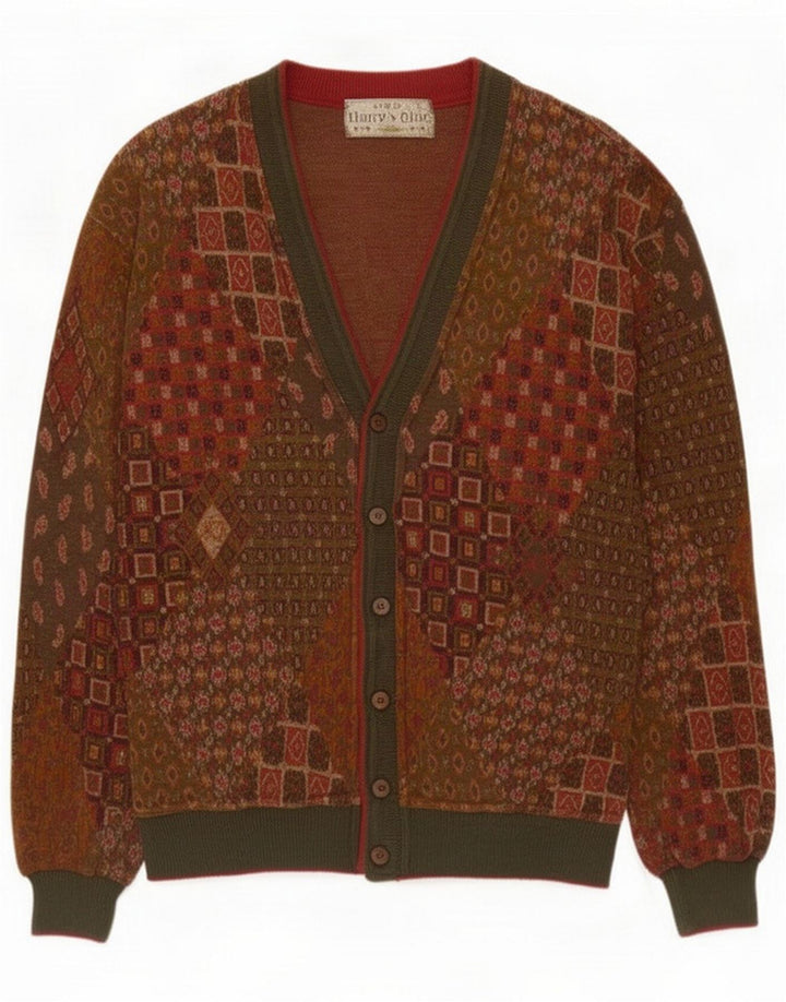 Vintage Herren Cardigan Pullover Mittelbraun Patchwork Baumwolle
