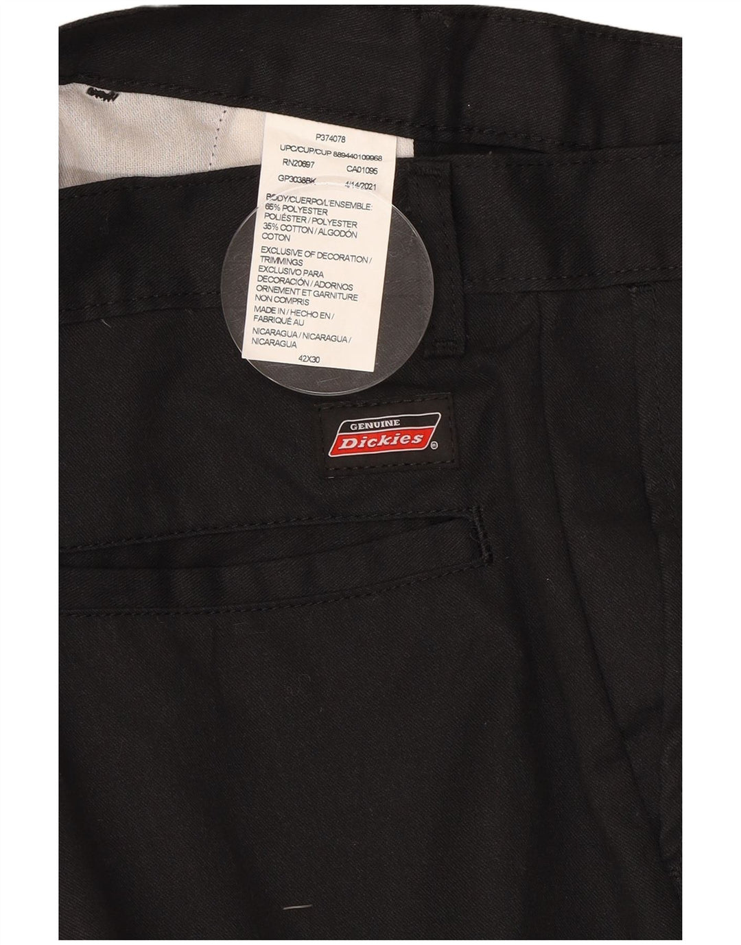 DICKIES Mens Straight Cargo Trousers W42 L30 Black Polyester