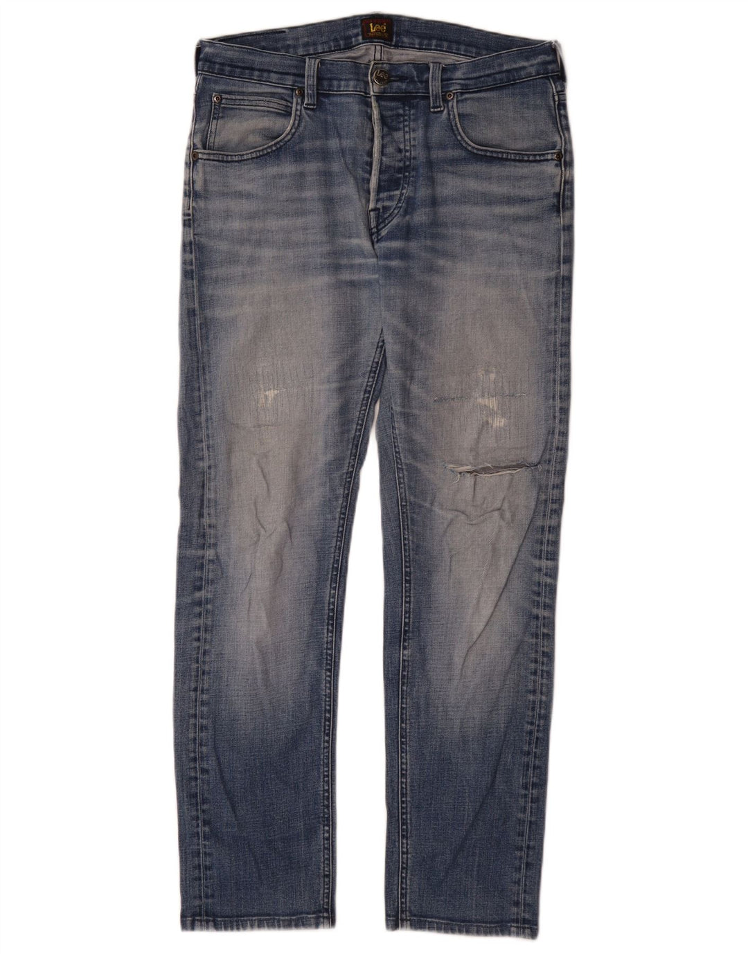 Lee Herren Distressed Straight Jeans W30 L31 Blaue Baumwolle