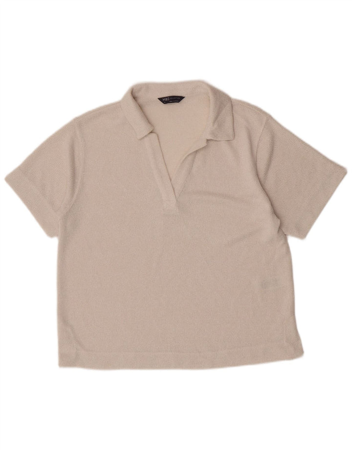 Marks & Spencer Damen Poloshirt UK 12 Mittelweißes Polyester