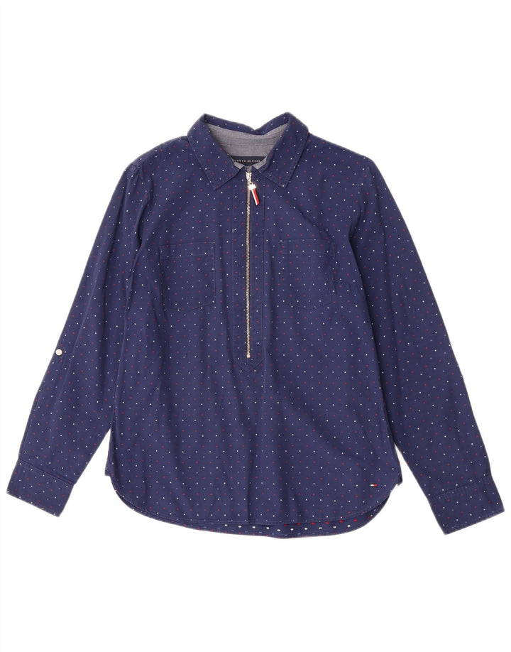 Tommy Hilfiger Damen Pullover-Hemd UK 14 Mittelmarineblau gepunktete Baumwolle