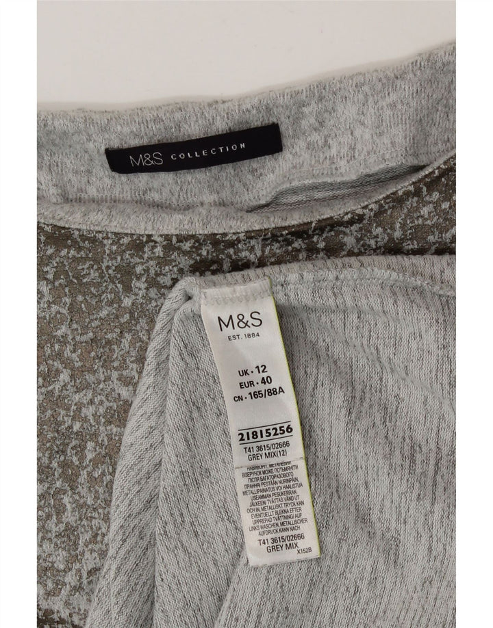 Marks & Spencer Damen Top Langarm UK 12 Mittelgraues Polyester