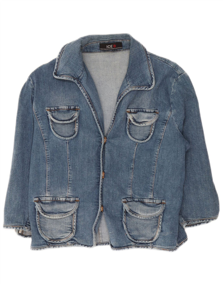 Iceberg Damen Crop 3/4-Ärmel-Jeansjacke IT 46 Large Blaue Baumwolle