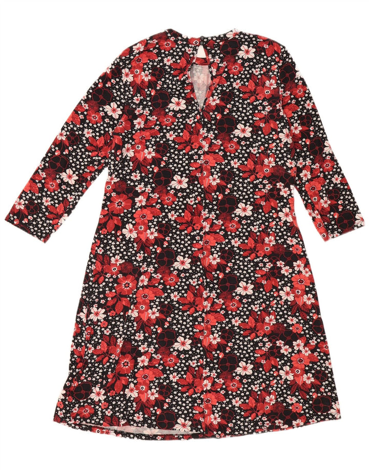 Marks & Spencer Damen-Etuikleid mit 3/4-Ärmeln, Gr. 12, Mittelschwarz, geblümt