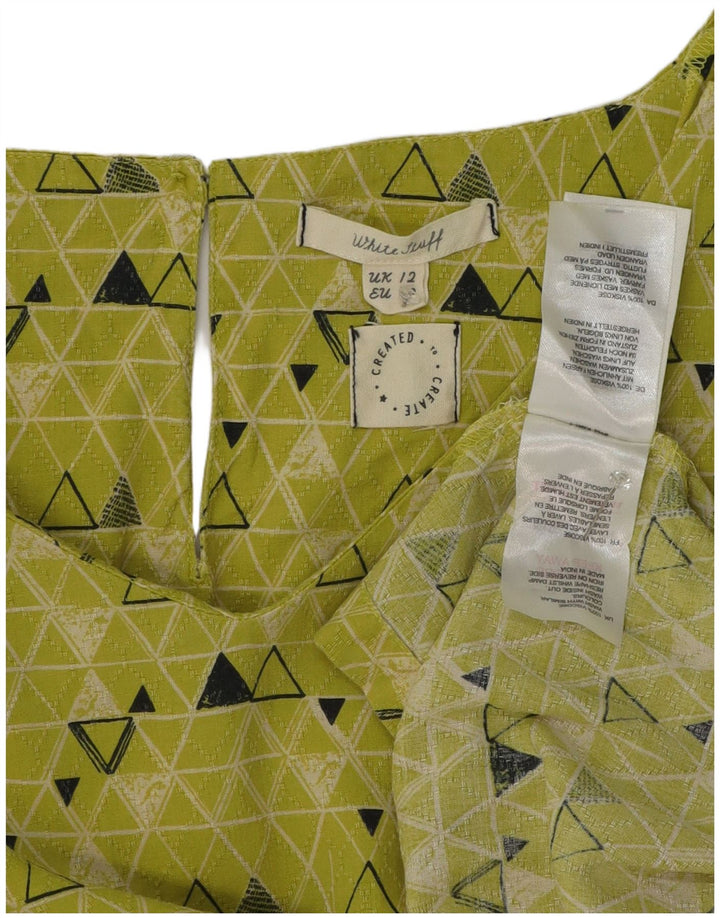 White Stuff Damen-Blusenoberteil mit 3/4-Ärmeln, UK-Gr. 12, mittelgrün, geometrisch