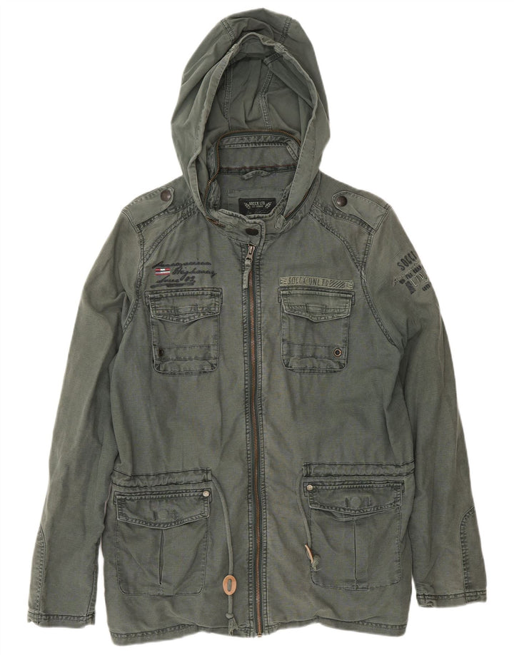 Soccx Herren-Utility-Jacke mit Kapuze, UK 40, Größe L, Khaki, Leinen